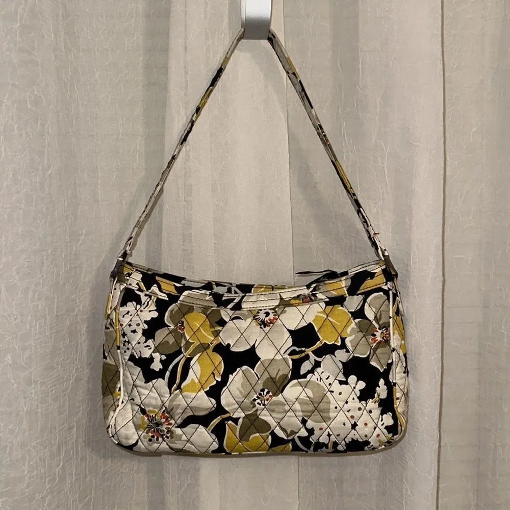 Vera Bradley Ivory Gold White Black Floral Quilted Hobo Bag Dogwood Print